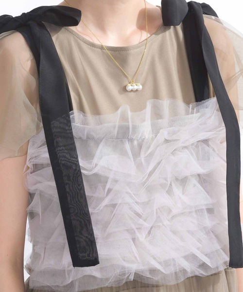 PICCIN（ピッチン）の「【WEB限定】チュールフリルショートビスチェ（キャミソール・レディース・ブラック/グレイッシュベージュ・M/L）」の17枚目の写真