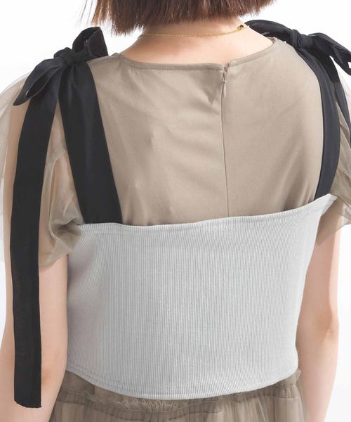 PICCIN（ピッチン）の「【WEB限定】チュールフリルショートビスチェ（キャミソール・レディース・ブラック/グレイッシュベージュ・M/L）」の16枚目の写真