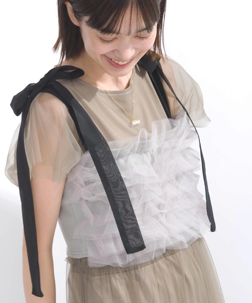 PICCIN（ピッチン）の「【WEB限定】チュールフリルショートビスチェ（キャミソール・レディース・ブラック/グレイッシュベージュ・M/L）」の22枚目の写真