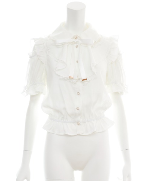 Secret Honey（シークレットハニー）の「肩開きラッフル裾フリルブラウス（シャツ/ブラウス・レディース・オフホワイト/ブルー・MEDIUM）」の6枚目の写真