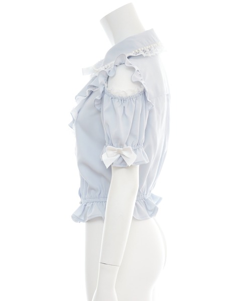 Secret Honey（シークレットハニー）の「肩開きラッフル裾フリルブラウス（シャツ/ブラウス・レディース・オフホワイト/ブルー・MEDIUM）」の4枚目の写真