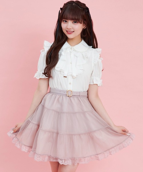 Secret Honey（シークレットハニー）の「肩開きラッフル裾フリルブラウス（シャツ/ブラウス・レディース・オフホワイト/ブルー・MEDIUM）」の9枚目の写真