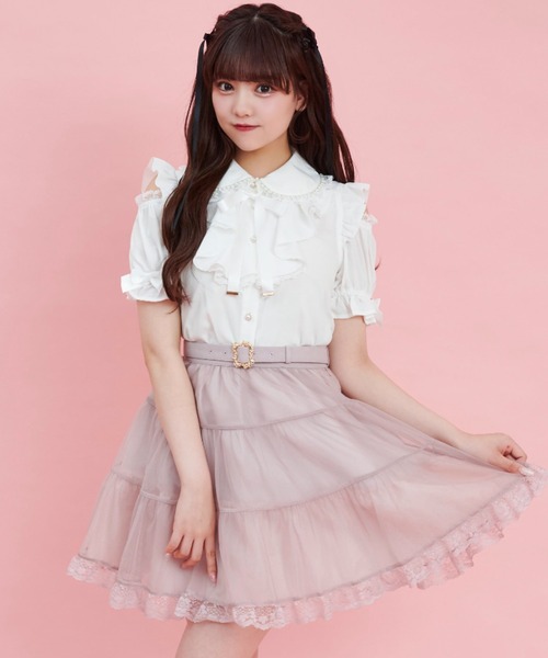 Secret Honey（シークレットハニー）の「肩開きラッフル裾フリルブラウス（シャツ/ブラウス・レディース・オフホワイト/ブルー・MEDIUM）」の12枚目の写真