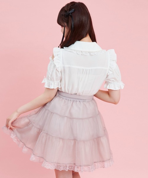 Secret Honey（シークレットハニー）の「肩開きラッフル裾フリルブラウス（シャツ/ブラウス・レディース・オフホワイト/ブルー・MEDIUM）」の10枚目の写真