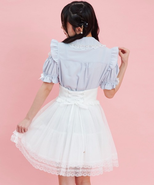 Secret Honey（シークレットハニー）の「肩開きラッフル裾フリルブラウス（シャツ/ブラウス・レディース・オフホワイト/ブルー・MEDIUM）」の7枚目の写真