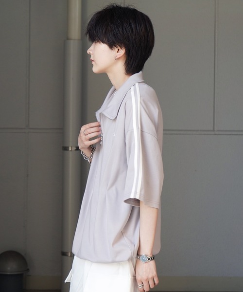 Confirm(コンファーム)の「ナチュラルドレープ とろみポンチ ビッグシルエット ワンポイント刺繍 ドロストハーフジップ半袖Tシャツ カットソー ユニセックス(Tシャツ/カットソー・メンズ・チャコールグレー/グレー/ホワイト/ミント/サックスブルー/ブラック・L/M)」の10枚目の写真