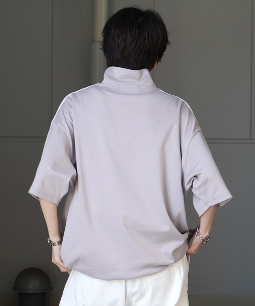 Confirm(コンファーム)の「ナチュラルドレープ とろみポンチ ビッグシルエット ワンポイント刺繍 ドロストハーフジップ半袖Tシャツ カットソー ユニセックス(Tシャツ/カットソー・メンズ・チャコールグレー/グレー/ホワイト/ミント/サックスブルー/ブラック・L/M)」の8枚目の写真