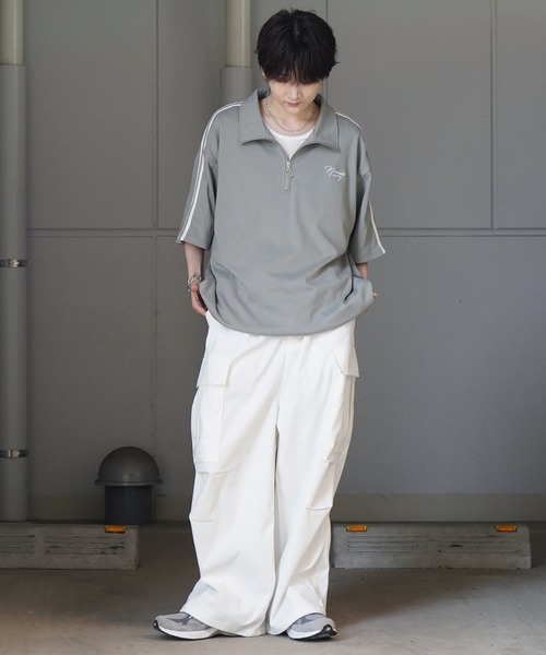 Confirm(コンファーム)の「ナチュラルドレープ とろみポンチ ビッグシルエット ワンポイント刺繍 ドロストハーフジップ半袖Tシャツ カットソー ユニセックス(Tシャツ/カットソー・メンズ・チャコールグレー/グレー/ホワイト/ミント/サックスブルー/ブラック・L/M)」の14枚目の写真