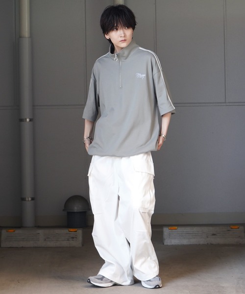 Confirm(コンファーム)の「ナチュラルドレープ とろみポンチ ビッグシルエット ワンポイント刺繍 ドロストハーフジップ半袖Tシャツ カットソー ユニセックス(Tシャツ/カットソー・メンズ・チャコールグレー/グレー/ホワイト/ミント/サックスブルー/ブラック・L/M)」の12枚目の写真