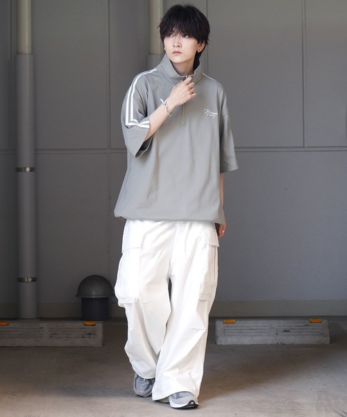 Confirm(コンファーム)の「ナチュラルドレープ とろみポンチ ビッグシルエット ワンポイント刺繍 ドロストハーフジップ半袖Tシャツ カットソー ユニセックス(Tシャツ/カットソー・メンズ・チャコールグレー/グレー/ホワイト/ミント/サックスブルー/ブラック・L/M)」の13枚目の写真