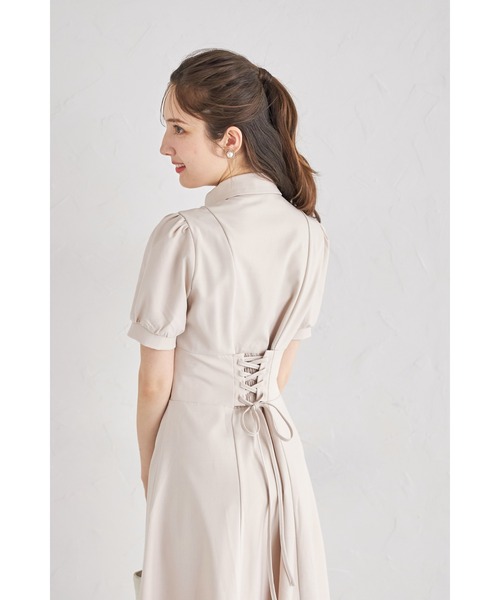 tocco closet（トッコ　クローゼット）の「ヨークレース切り替えバックレースアップ半袖シャツワンピース（ワンピース・レディース・ベージュ/ダークネイビー/ピンク・M）」の9枚目の写真