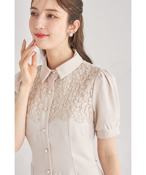 tocco closet（トッコ　クローゼット）の「ヨークレース切り替えバックレースアップ半袖シャツワンピース（ワンピース・レディース・ベージュ/ダークネイビー/ピンク・M）」の8枚目の写真