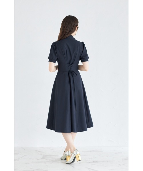 tocco closet（トッコ　クローゼット）の「ヨークレース切り替えバックレースアップ半袖シャツワンピース（ワンピース・レディース・ベージュ/ダークネイビー/ピンク・M）」の12枚目の写真
