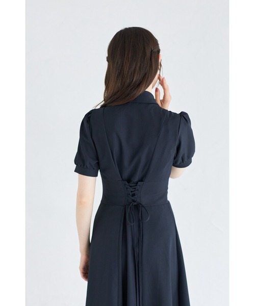 tocco closet（トッコ　クローゼット）の「ヨークレース切り替えバックレースアップ半袖シャツワンピース（ワンピース・レディース・ベージュ/ダークネイビー/ピンク・M）」の15枚目の写真