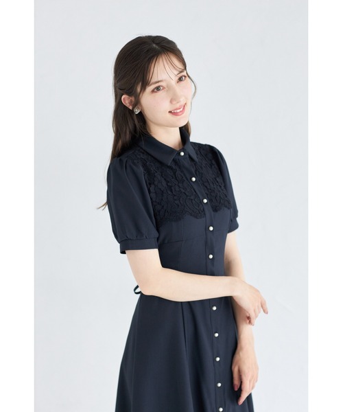 tocco closet（トッコ　クローゼット）の「ヨークレース切り替えバックレースアップ半袖シャツワンピース（ワンピース・レディース・ベージュ/ダークネイビー/ピンク・M）」の13枚目の写真
