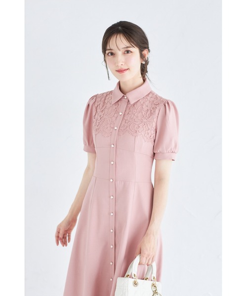 tocco closet（トッコ　クローゼット）の「ヨークレース切り替えバックレースアップ半袖シャツワンピース（ワンピース・レディース・ベージュ/ダークネイビー/ピンク・M）」の20枚目の写真