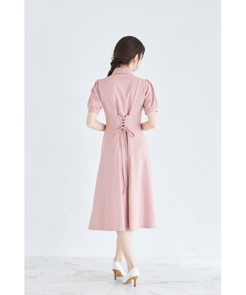 tocco closet（トッコ　クローゼット）の「ヨークレース切り替えバックレースアップ半袖シャツワンピース（ワンピース・レディース・ベージュ/ダークネイビー/ピンク・M）」の18枚目の写真
