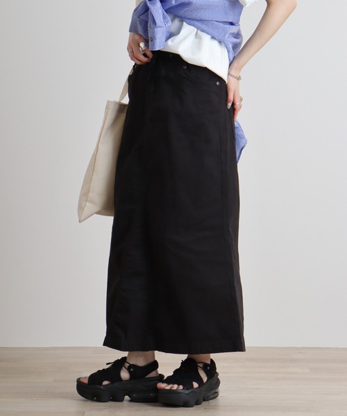 atONE（アットワン）の「atONE ウエストリブストレッチロングスカート（スカート・レディース・ベージュ/ブラック/カーキ・M/3L/L/LL/4L）」の6枚目の写真