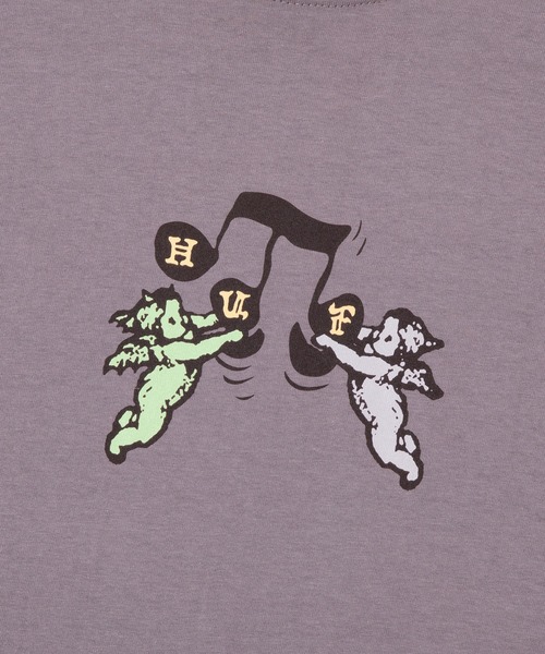 HUF（ハフ）の「SONG TEE  / HUF ハフ 半袖プリント Tシャツ（Tシャツ/カットソー・メンズ・プラム/ストーン/ブラック・X-LARGE/LARGE/MEDIUM/SMALL/XX-LARGE）」の6枚目の写真