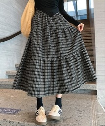 Aライン チェック ティアード スカート