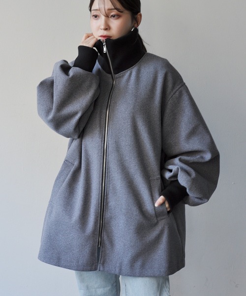 StyleSea(スタイルシー)の「リブ配色カラーミドルジップコート(ダウンジャケット/コート・レディース・ブラウン/チャコールグレー/アイボリー・MEDIUM)」の2枚目の写真