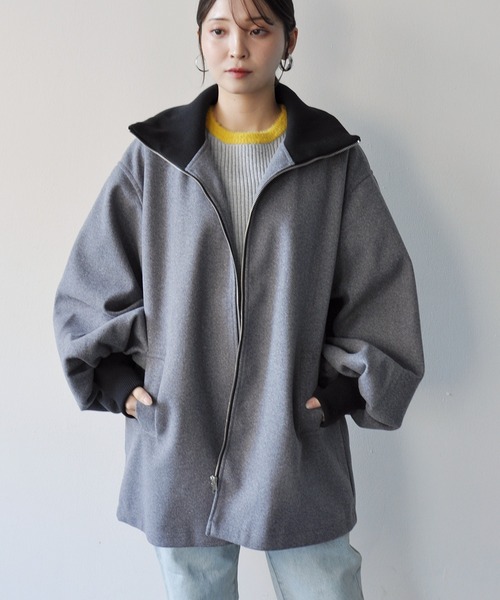 StyleSea(スタイルシー)の「リブ配色カラーミドルジップコート(ダウンジャケット/コート・レディース・ブラウン/チャコールグレー/アイボリー・MEDIUM)」の8枚目の写真