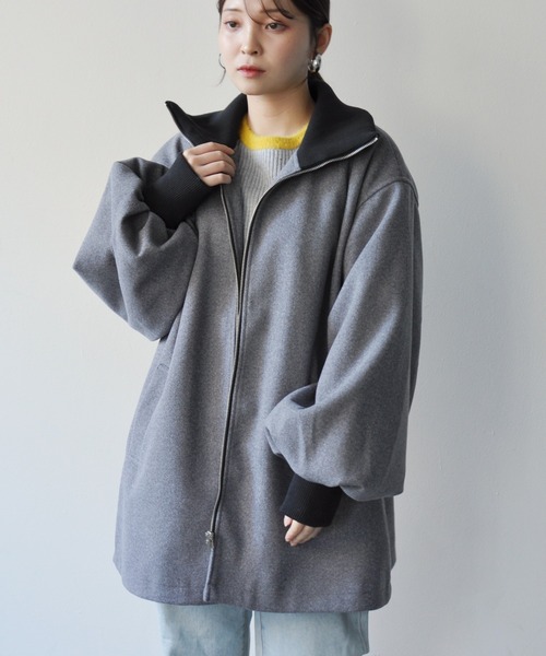 StyleSea(スタイルシー)の「リブ配色カラーミドルジップコート(ダウンジャケット/コート・レディース・ブラウン/チャコールグレー/アイボリー・MEDIUM)」の9枚目の写真