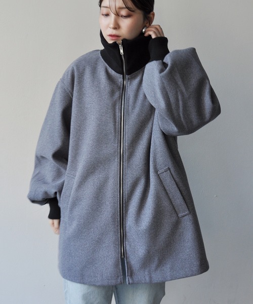 StyleSea(スタイルシー)の「リブ配色カラーミドルジップコート(ダウンジャケット/コート・レディース・ブラウン/チャコールグレー/アイボリー・MEDIUM)」の11枚目の写真