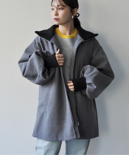 StyleSea(スタイルシー)の「リブ配色カラーミドルジップコート(ダウンジャケット/コート・レディース・ブラウン/チャコールグレー/アイボリー・MEDIUM)」の12枚目の写真