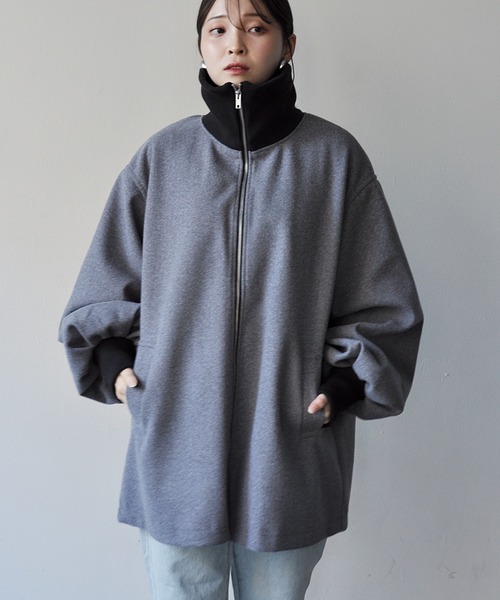 StyleSea(スタイルシー)の「リブ配色カラーミドルジップコート(ダウンジャケット/コート・レディース・ブラウン/チャコールグレー/アイボリー・MEDIUM)」の13枚目の写真