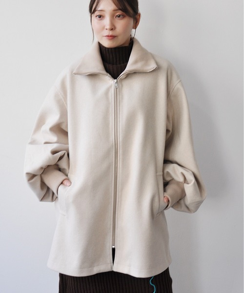 StyleSea(スタイルシー)の「リブ配色カラーミドルジップコート(ダウンジャケット/コート・レディース・ブラウン/チャコールグレー/アイボリー・MEDIUM)」の4枚目の写真