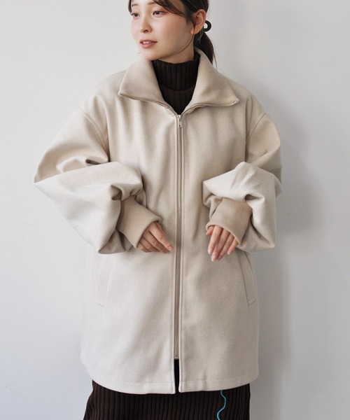 StyleSea(スタイルシー)の「リブ配色カラーミドルジップコート(ダウンジャケット/コート・レディース・ブラウン/チャコールグレー/アイボリー・MEDIUM)」の5枚目の写真