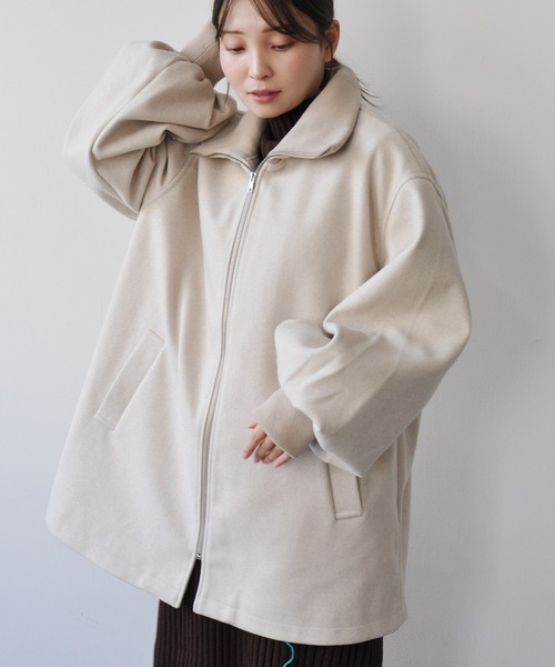 StyleSea(スタイルシー)の「リブ配色カラーミドルジップコート(ダウンジャケット/コート・レディース・ブラウン/チャコールグレー/アイボリー・MEDIUM)」の6枚目の写真