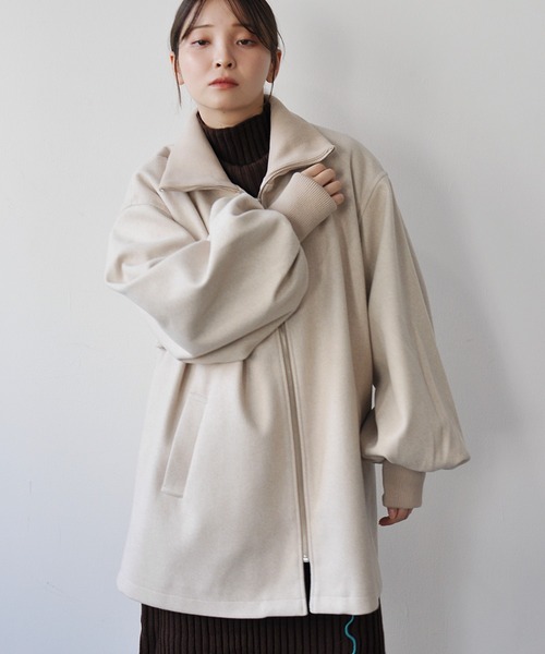 StyleSea(スタイルシー)の「リブ配色カラーミドルジップコート(ダウンジャケット/コート・レディース・ブラウン/チャコールグレー/アイボリー・MEDIUM)」の7枚目の写真