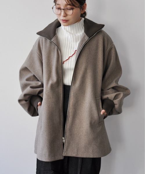 StyleSea(スタイルシー)の「リブ配色カラーミドルジップコート(ダウンジャケット/コート・レディース・ブラウン/チャコールグレー/アイボリー・MEDIUM)」の20枚目の写真