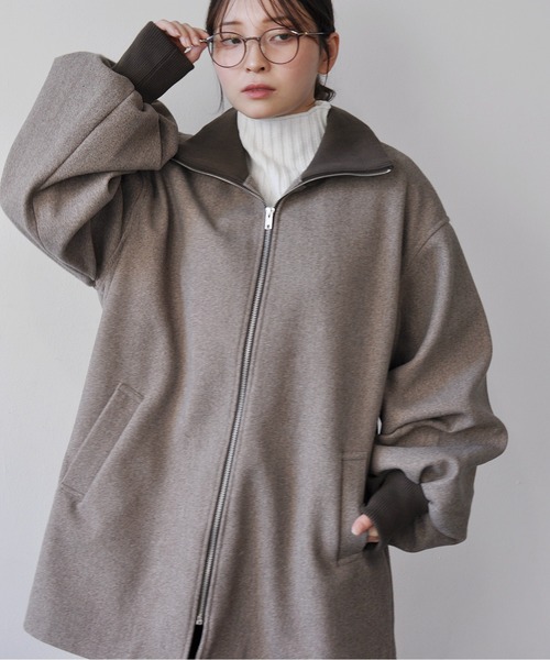 StyleSea(スタイルシー)の「リブ配色カラーミドルジップコート(ダウンジャケット/コート・レディース・ブラウン/チャコールグレー/アイボリー・MEDIUM)」の21枚目の写真