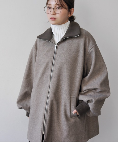 StyleSea(スタイルシー)の「リブ配色カラーミドルジップコート(ダウンジャケット/コート・レディース・ブラウン/チャコールグレー/アイボリー・MEDIUM)」の22枚目の写真