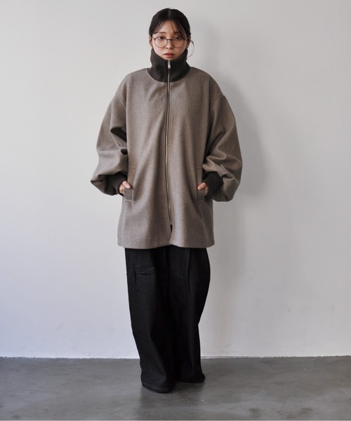 StyleSea(スタイルシー)の「リブ配色カラーミドルジップコート(ダウンジャケット/コート・レディース・ブラウン/チャコールグレー/アイボリー・MEDIUM)」の14枚目の写真