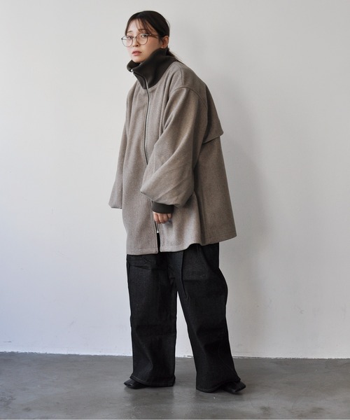 StyleSea(スタイルシー)の「リブ配色カラーミドルジップコート(ダウンジャケット/コート・レディース・ブラウン/チャコールグレー/アイボリー・MEDIUM)」の15枚目の写真