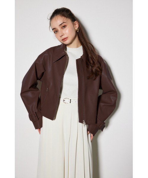 rienda（リエンダ）の「フェイクレザーショートジップジャケット（ブルゾン・レディース・ブラック/ライトベージュ/ダークブラウン・SMALL/MEDIUM）」の20枚目の写真