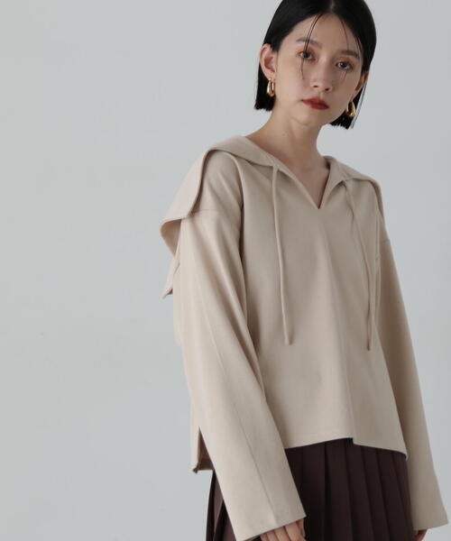 N.（N. Natural Beauty Basic）（エヌエヌナチュラルビューティーベーシック）の「◆裏毛メキシカンパーカー（パーカー・レディース・ベージュ/ネイビー・MEDIUM）」の4枚目の写真