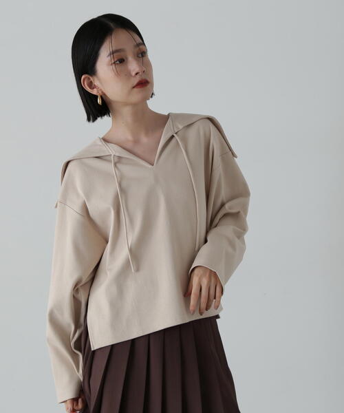 N.（N. Natural Beauty Basic）（エヌエヌナチュラルビューティーベーシック）の「◆裏毛メキシカンパーカー（パーカー・レディース・ベージュ/ネイビー・MEDIUM）」の5枚目の写真