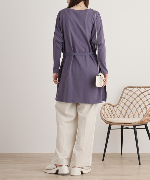 FUNALIVE（ファンアライブ）の「スリット入りベルト付きチュニックワンピース（チュニック・レディース・ベージュ/ライトグリーン/ピンク/ブラック/バイオレット/オフホワイト・L/LL/3L/4L/5L/M）」の11枚目の写真