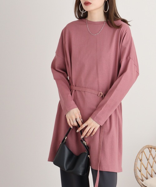 FUNALIVE（ファンアライブ）の「スリット入りベルト付きチュニックワンピース（チュニック・レディース・ベージュ/ライトグリーン/ピンク/ブラック/バイオレット/オフホワイト・L/LL/3L/4L/5L/M）」の19枚目の写真