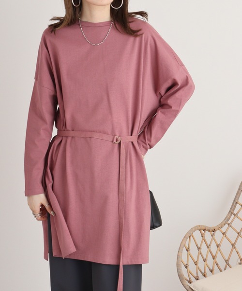 FUNALIVE（ファンアライブ）の「スリット入りベルト付きチュニックワンピース（チュニック・レディース・ベージュ/ライトグリーン/ピンク/ブラック/バイオレット/オフホワイト・L/LL/3L/4L/5L/M）」の20枚目の写真