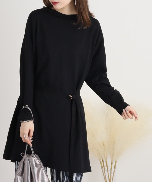 FUNALIVE（ファンアライブ）の「スリット入りベルト付きチュニックワンピース（チュニック・レディース・ベージュ/ライトグリーン/ピンク/ブラック/バイオレット/オフホワイト・L/LL/3L/4L/5L/M）」の13枚目の写真