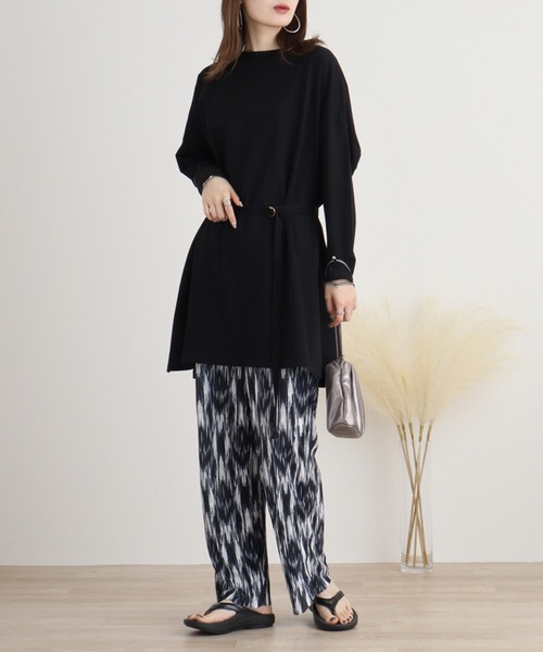 FUNALIVE（ファンアライブ）の「スリット入りベルト付きチュニックワンピース（チュニック・レディース・ベージュ/ライトグリーン/ピンク/ブラック/バイオレット/オフホワイト・L/LL/3L/4L/5L/M）」の15枚目の写真