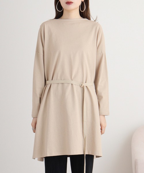 FUNALIVE（ファンアライブ）の「スリット入りベルト付きチュニックワンピース（チュニック・レディース・ベージュ/ライトグリーン/ピンク/ブラック/バイオレット/オフホワイト・L/LL/3L/4L/5L/M）」の22枚目の写真