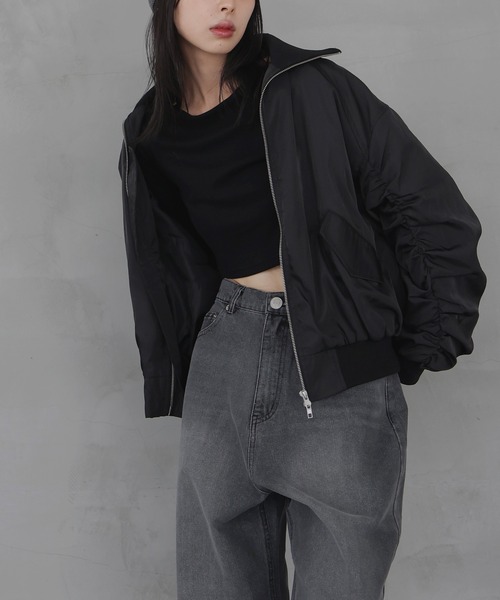 【ラ トータリテ】ギャザーネックブルゾン サマージャケット ジップアップ F ラ トータリテ】ギャザーネックブルゾン サマージャケット ジップ