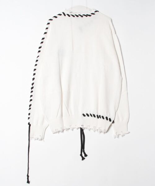 RE730（アールイーセブンサーティー）の「【RE730】 レースアップが可愛い古着テイストの春ニットセーター（ニット/セーター・メンズ・ブラック/オフホワイト・MEDIUM/LARGE/X-LARGE）」の3枚目の写真